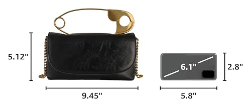 Image of Women's Small Soft Pin Shaped Vegan Leather Crossbody Purse Bag with Gold Metallic Handles & Chain