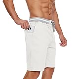 Tansozer Mens Casual Shorts - Summer Beach Cotton Drawstring Stretch Waist Twill Chino Dress Golf Lightweight Shorts with Pockets for Men, White XL