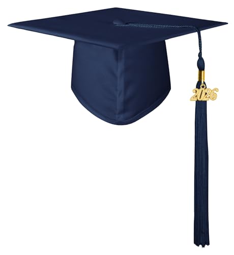 GraduationMall Unisex Adult Matte Graduation Cap with 2026 Tassel Navy Blue