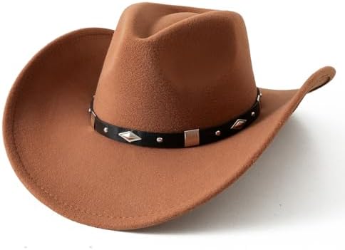Women Men Classic Felt Wide Brim Western Cowboy Cowgirl Hat with ...