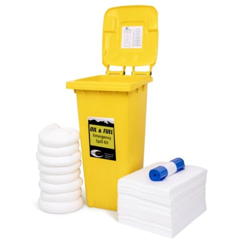 Image of 120L Oil & Fuel Emergency Spill Kit – Super Absorbent Booms and Mats and High-Visibility Wheeled Bin – Industrial Emergency Response for Diesel, Petrol & Hydrocarbons, Professional Spill Containment