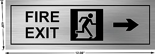 Image of Stainless Steel Fire Exit Sign Board for Office, Mall, Restaurant, Hotel & Commercial Buildings | Premium Safety Exit Signage with Durable Rust-Free Finish | 12x4inch