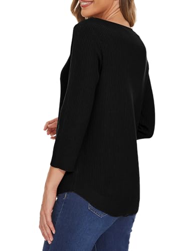 Women's Casual 3/4 Sleeve Solid Color Crew Neck Loose Pullover Knit Sweaters Tops3