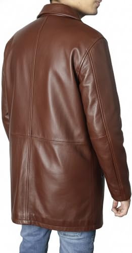 Image of Leather Car Coat For Men 3 /4 Length Mens Leather Jackets - Real Lambskin Long Coat For Men