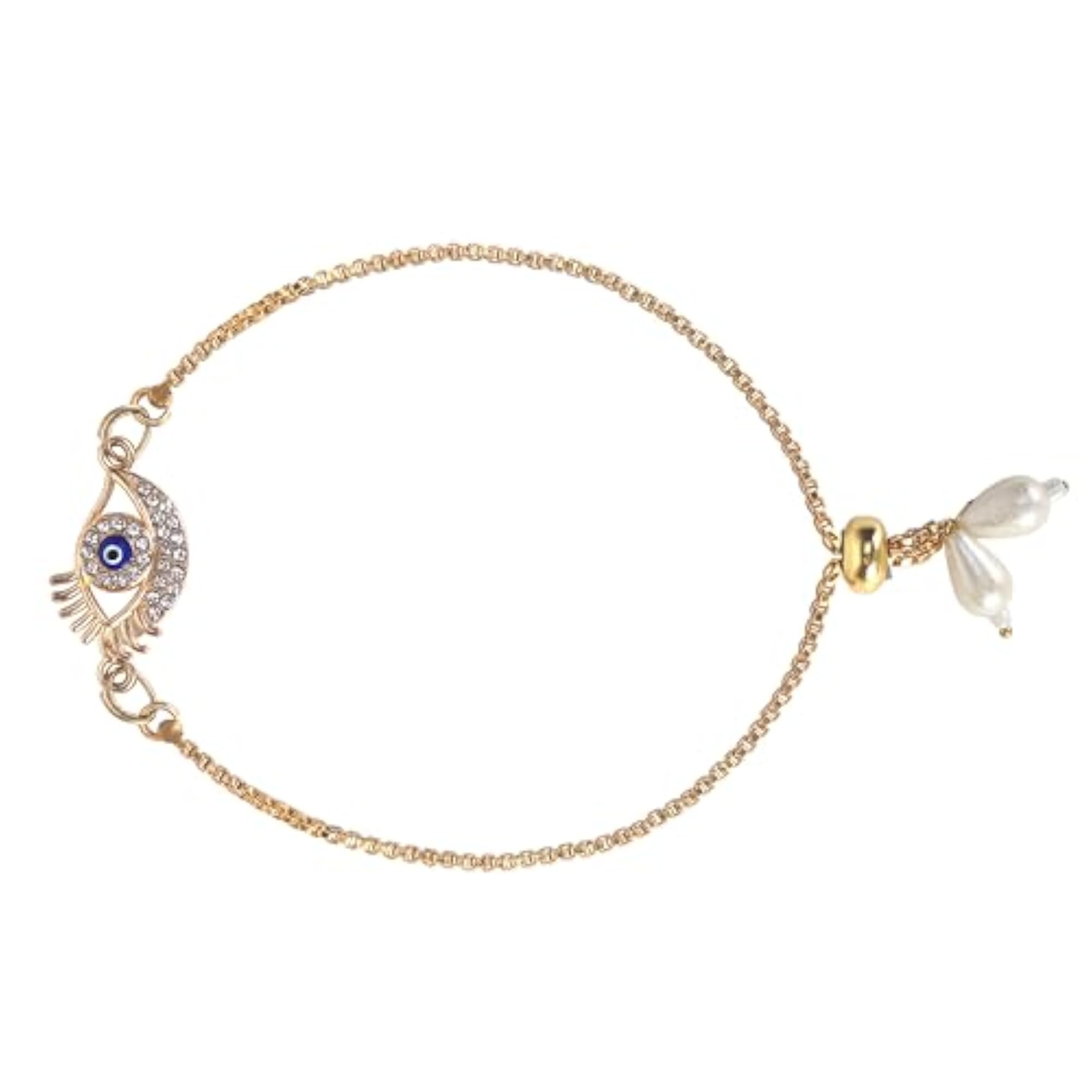 Evil Eye Rakhi Set with Pearl Beads & Crystal Bracelet