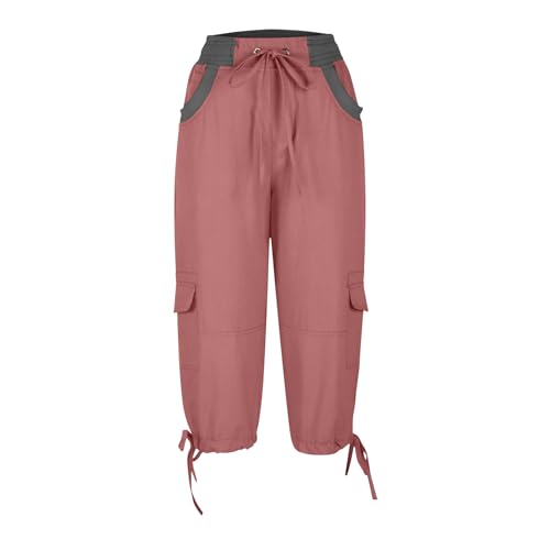 Cargo Capri Pantalones Mujer Cintura alta sólido bolsillos Pantalones básicos Cintura elástica Comodidad4