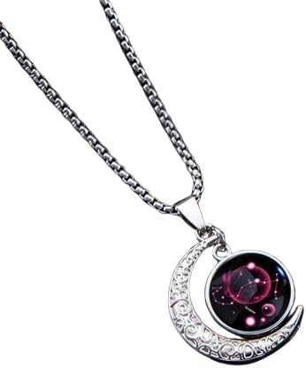Spevert Jewelry for Women,Zodiac Vintage Moon Crystal Pendant Necklace 12 Constellation Gothic Glowing Necklace Xmas Party Gift