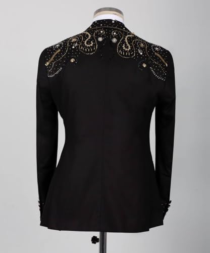 Luxury Men's Tuxedo Handmade Gold Beads Formal One Button Blazers Black Slim Prom Jacket for Wedding，Party，Dinner3