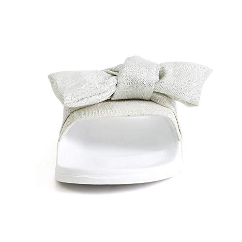 Image of FUNKYMONKEY Women's Bowknot Slides Sandals Comfort Casual Beach Slippers | Soft Denim Fabric Upper & Comfortable EVA Sole, Lightweight Slip-On Slides for Summer, Beach, Pool, and Daily Casual Wear