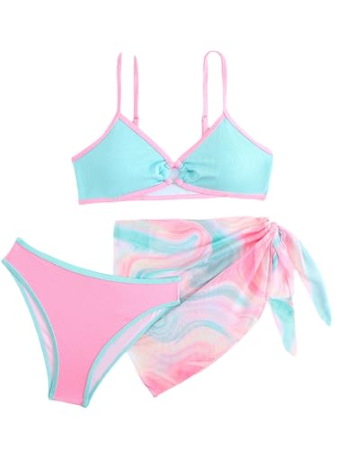 Kids 3 Piece Swimsuits Girls Bikini Sets Cover Ups Skirt Beachwear Bathing Suit