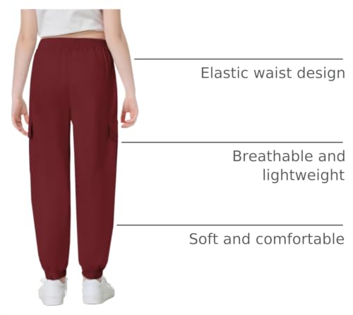 Image of SANGTREE Girls & Womens Cargo Pants Elastic Waist Drawstring Tapered Jogger Pants with Pockets, 6 Years-Women 2XL