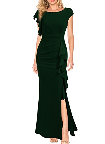 WOOSEA Women's Split Bodycon Mermaid Evening Cocktail Long Dress Green