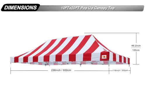 Image of ABCCANOPY Replacement Canopy Top for Pop Up Canopy Tent 10x20 Red Stripe