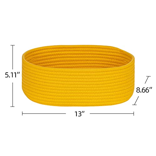 Kriitools Shelf Storage Baskets For Organizing|Decorative Basket For Closet Storage|Toy Baskets&Bins|Small Woven Rope Baskets-13X8.66X5.11’’,Durable&Stylish,Oval 3 Packs Yellow #TOP5