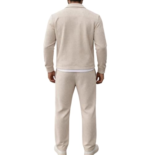 Mens Track Suit 2 Piece Set Texture Zip Up Jacket Side Stripe Jogger Pants - image 4