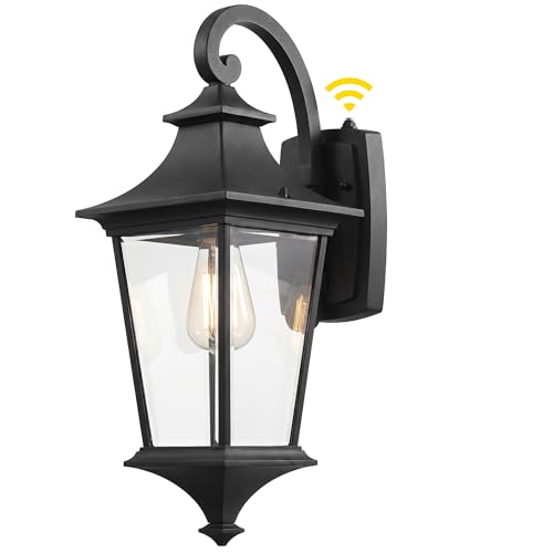 Image of Beionxii 21Inch Outdoor Wall Light, Dusk to Dawn Large Outdoor Wall Lantern | Porch Lantern,Black Front Door Wall Lighting,Cast Aluminum w /Clear Glass for Coastal Pillars Paths Porch,120V, BX-OD02-WL-21S