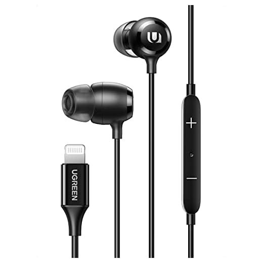 UGREEN Lightning Hörlurar MFi Certifierade Öronsnäckor för Öronsnäckor Stöd för Mikrofon Volymkontroll Kompatibel med iPhone 12 Mini Pro Max 11 SE XR XS 7 8 Plus, iPad 10.2 (2019), iPad Air Mini 2019