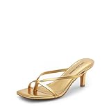 DREAM PAIRS Heels for Women Flip Flops Kitten Low Heels Open Square Toe Thong Heeled Sandals, Fashion Comfort Shoes for Party Casual Slides,Size 8.5,Gold,DWUMFF2503