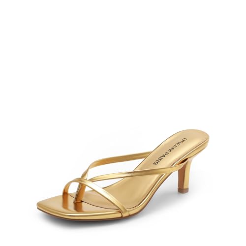 Image of DREAM PAIRS Kitten Heels for Women Flip Flops Slip on Low Heels Open Square Toe Thong Heeled Strappy Sandals Slides Comfortable Dress Shoes