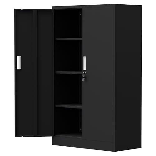 iJINGUR Armoire de Rangement en Métal avec 3 Étagères Réglables en Hauteur, Armoire de Bureau...