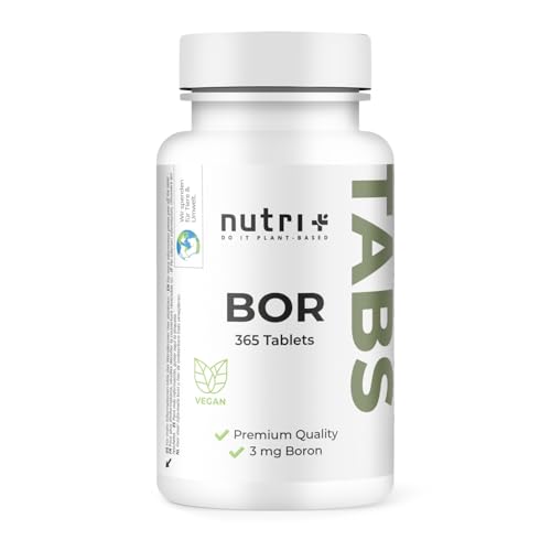 Nutri + Boro Comprimidos 365x - 3 mg de Bórax - alta Dosis + vegano - sin Rellenos ni Aditivos - probado en Laboratorio - Suministro para un Año