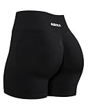 AUROLA Influence Collection Workout Shorts for Women,No Roll Up Squat Proof New Scrunch Seamless Compression Gym Short, Black, L