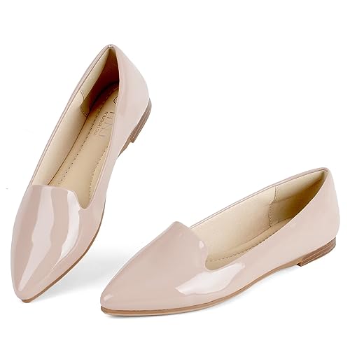 Image of MUSSHOE Black Flats for Women Pointed Toe-Comfortable Business Casual Work Shoes, Dressy Suede Slip On with Memory Foam for Office, Teacher & Standing All Day