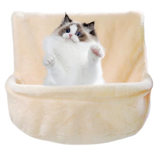 Hamaca para gatos con respaldo de silla, hamaca para gatos, cama para gatos, estante fuerte y seguro para gatos, tapete cálido y acogedor para siesta de felpa para barandillas, puertas de armario,