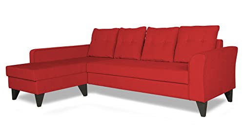 Image of Adorn India Wood Maddox Tufted L Shape 5 Seater Sofa Set LHS (Red) (3 Year Warranty)
