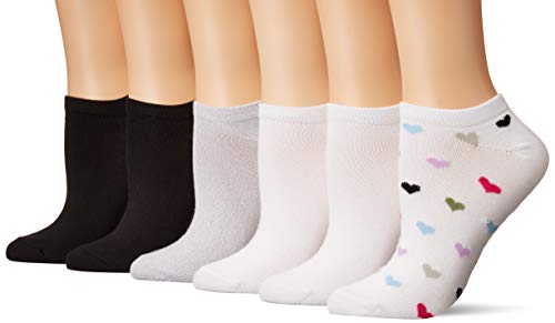 HUE Women's Supersoft No Show Liner Socks 6 Pair, Hearts Pack, One Size