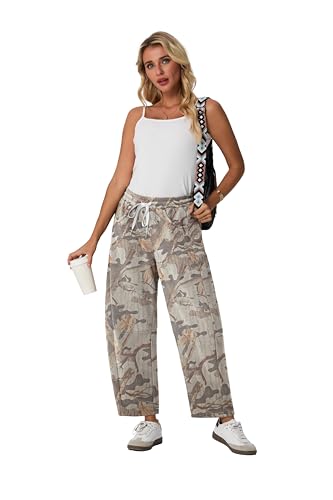 Image of Lepunuo Barrel Sweatpants Women Casual Baggy Elastic Waisted Pants Wide Leg Gym Trousers with Pockets