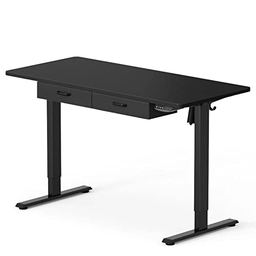 FEZIBO Escritorio de Pie Eléctrico con 2 Cajones Madera - 120 * 60 cm Mesa Altura Ajustable con Tablero, Sistema Anticolisión, Panel Control con 3 Funciones Memoria para Oficina y Hogar Negro Cover