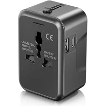 Universal Travel Adapter, URJD International Power Adapter, 5V 2.4A 2 x USB Ports USB A/USB C, EU, UK, US, AU Plug Adapters All in One for Europe UK US AU 200+ Countries