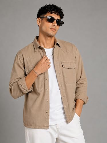 Image of INKD Men's Shacket Shirt - 100% Cotton | Relaxed Fit | Colored Denim Shirt for Men | Full Sleeve | Soft & Comfortable | Overshirt | Premium Buttons