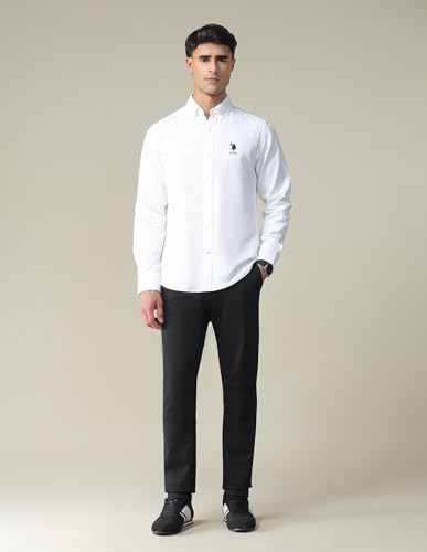 Image of U.S. POLO ASSN. Solid Slim Fit Shirts for Men - 100% Cotton, Full Sleeve Mens Casual Shirts