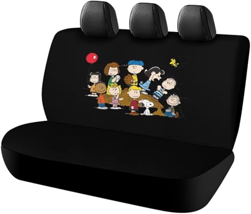 後部座席カバー カーシートカバー ピーナッツ スヌーピー 車用ベンチシート 後席クッションカバー リアシートカバー 軽/普通車/SUV後部座席対応 取付簡単 通気 汚れに強 滑り止め 車シード保護 人気 四季通用
