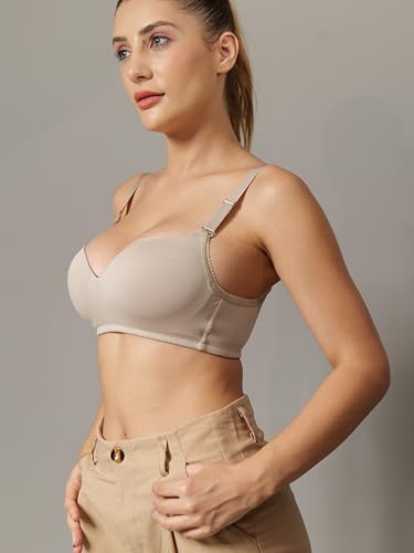 Image of BODYSIZE Women's Demi Cup Padded Bra | Soft Cotton-Lycra Stretch | Wire-Free Comfort, Lightly Padded Support, Seamless with Adjustable Straps (ELA)
