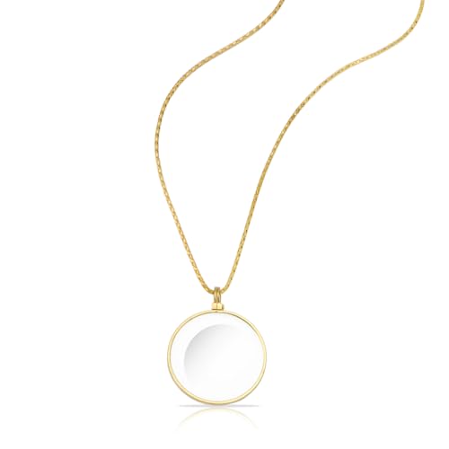 Rongon Magnifying Glass Pendant Necklace 5X Magnifiers Necklaces with 42mm Diameter Glass Jewerly Long Chain Magnifying Monocle Lens Book Reading Accessories for Parents?Gold?