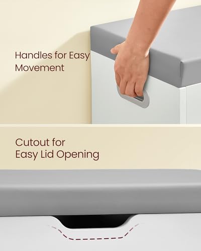 VASAGLE Shoe Bench with Cushion, Storage Bench with Padded Seat, 3 Compartments, Hidden Storage, Shelves, Living Room Lounge Hallway Bedroom, Load Capacity 150 kg, Cloud White LHS030W02