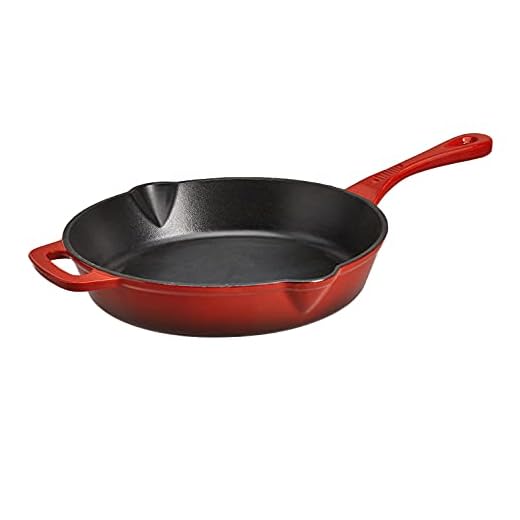 AmazonCommercial Enameled Cast Iron Skillet, 10-Inch, Red