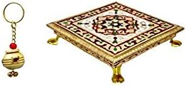 Meenakari Puja Bajot/Table/Chowki (Hindu Pooja, Indian Religious Chaurang), Subh Labh Design,18 x 18 x 4.5 cm