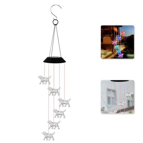 Campanas de viento solares para jardín con luces LED cambiantes y diseño de perro 5
