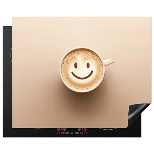 KitchenYeah© Cubre Vitrocerámica - Protector Vitroceramica Induccion 65x52 cm - Tapa Vitroceramica - Protector de Vitroceramica Café - Espuma de Leche - Sonrisa - Beige