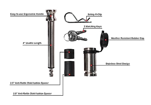 2 Pack - Bulletproof Stainless Steel Trailer Hitch Locking Pin With Weather Resistant Rubber Cap / 5/8" Diameter / Universal Fit #TOP2