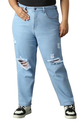 Image of High Star Plus Size Women Cotton Washed Mom Fit High-Rise Jeans