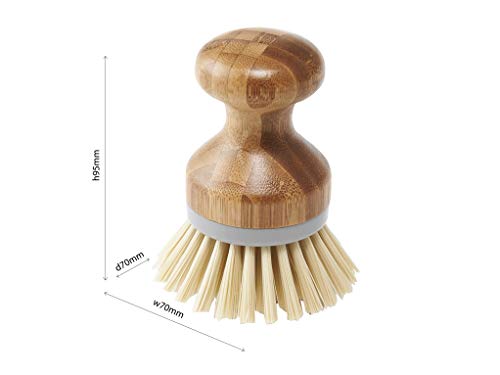 Addis Palm Dish Brush Natural and Grey, Bamboo, Grey/Wood, 6.7 x 6.7 x 9 cm