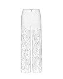 JW PEI Women's Embroidery High Rise Wide Leg Lace Denim Jeans with Rhinestone - White