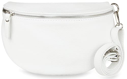 Frentree® Damen Echtleder Bauchtasche, Made in Italy, Umhängetasche Crossbody Tasche Schultertasche mit silbernem Reißverschluss, Größe MAXI