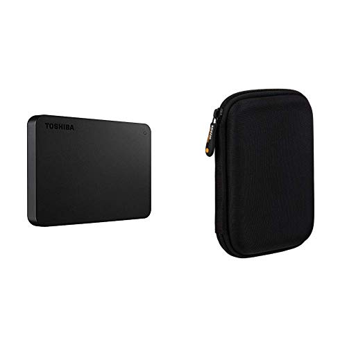 Toshiba Canvio Basics - Disco Duro Externo, 2.5 Pulgadas (6.4 cm), Negro, 2 TB & Amazon Basics - Funda de Disco Duro, Color Negro y Naranja