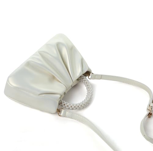 Beatfull Evening Purse Women Small Pearl Handbags Soft Leather Ruched Bag Wedding Bridal Clutch Party Prom Crossbody Purses2